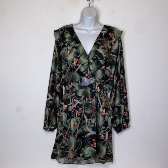 Johanna Ortiz X H&M Collab Tropical Patterned Dress with Flounce Hem Size Medium - Picture 3 of 14